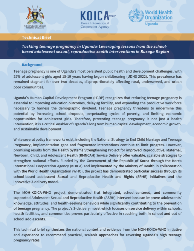 Tackling teenage pregnancy in Uganda: Leveraging lessons from the schoolbased adolescent sexual, reproductive health interventions in Busoga Region
