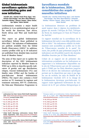 Global leishmaniasis surveillance updates 2024: consolidating gains and new initiatives