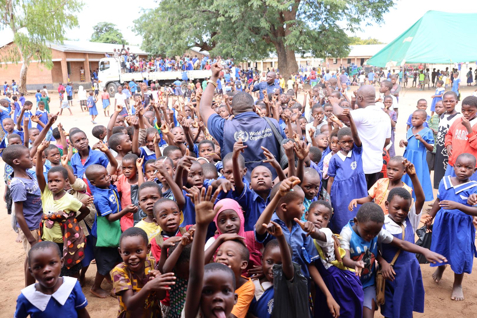 Excited for the Polio vaccine, Makawa Primary School students