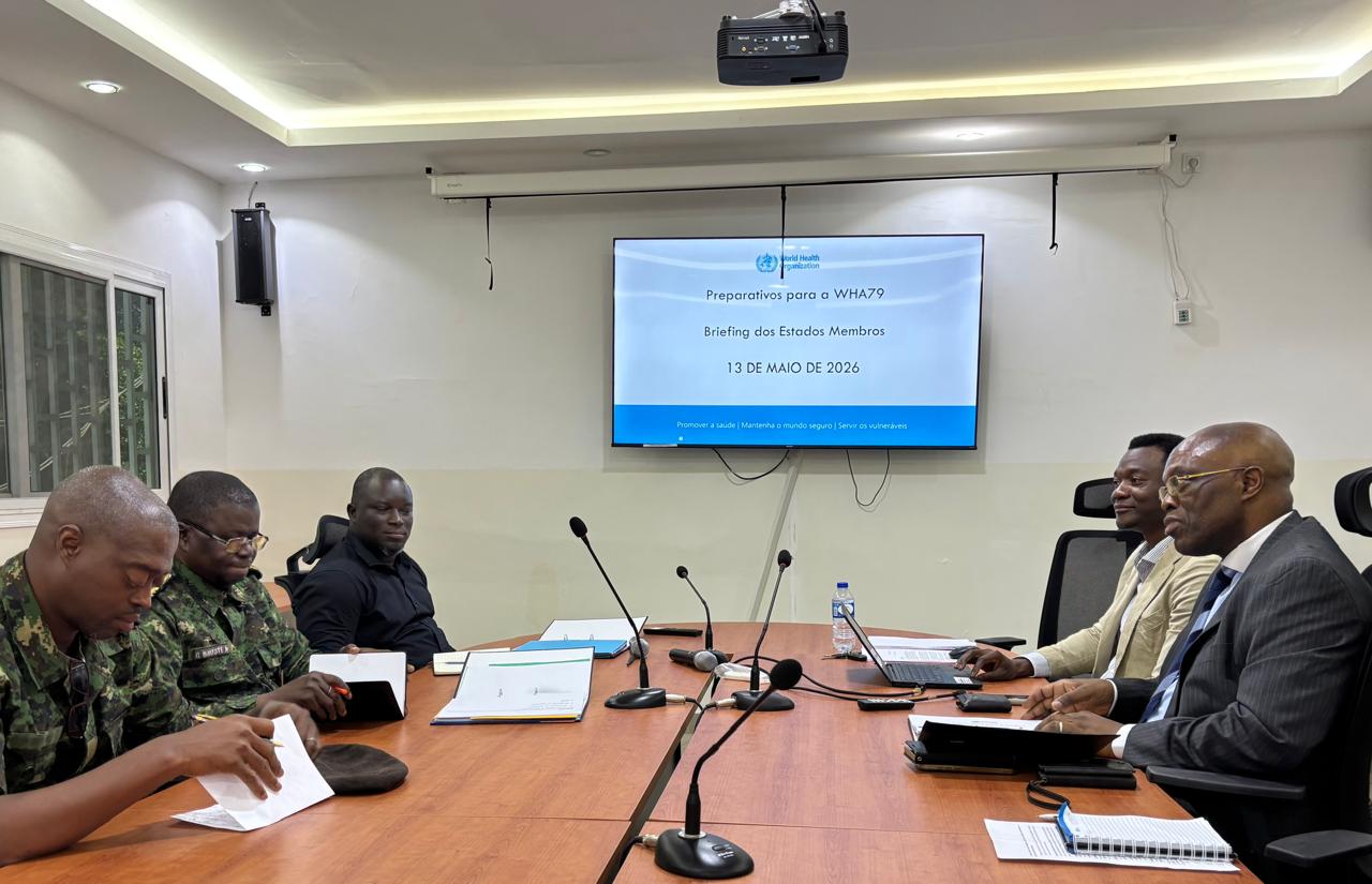 Sessão de briefing da OMS e do Ministério da Saúde Pública em Bissau antes da 79ª Assembleia Mundial da Saúde.