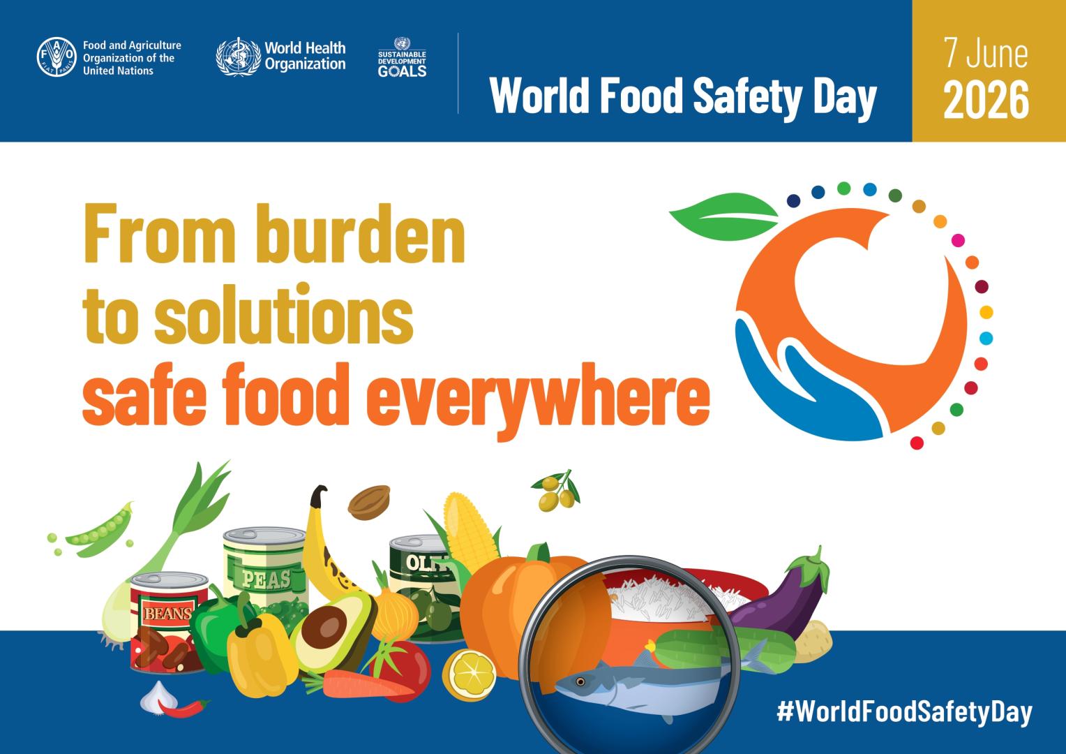 World Food Safety Day 2026 poster: safe food everywhere campaign theme.