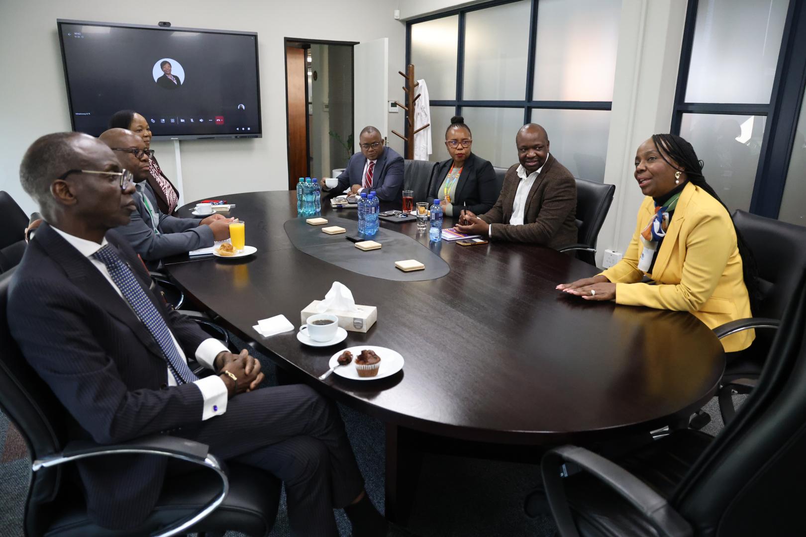 Professor Janabi (foreground left) along with WHO team and CSIR representatives discuss how research and innovation could contribute to public health priorities across Africa.