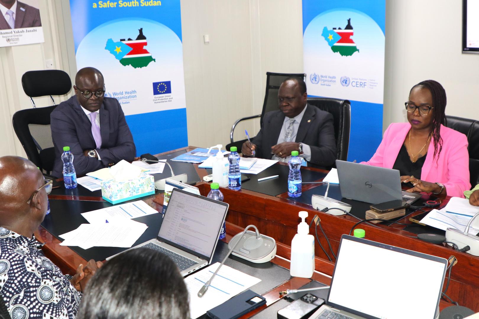 WHO South Sudan staff meeting with Dr WHO Regional Office Country Focus Coordinator during his visit to South Sudan 