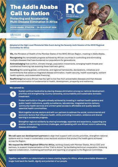 Cover of the Addis Ababa Call to Action on protecting and accelerating multi-disease elimination in Africa