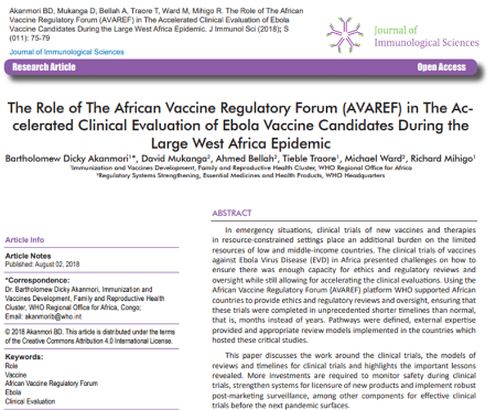 The role of the African Vaccine Regulatory Forum (AVAREF) in the accelerated clinical evaluation of Ebola vaccine candidates during the large West Africa epidemic