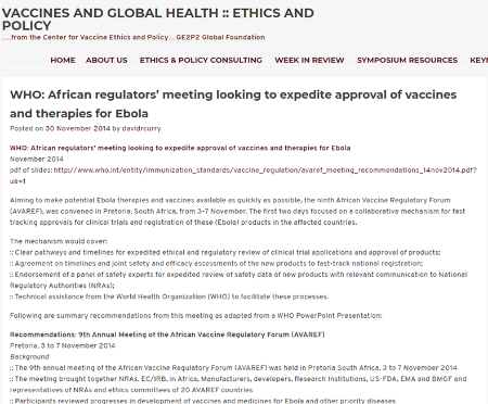 African regulators’ meeting looking to expedite approval of vaccines and therapies for Ebola