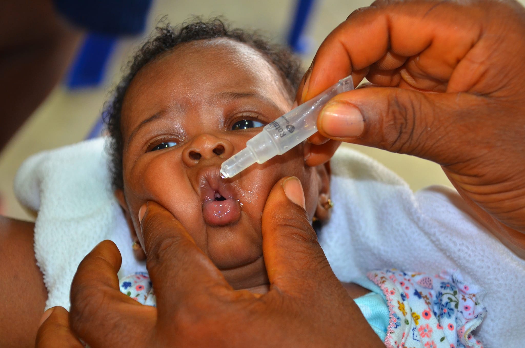 Child under 5 years of age recieving rota-virus vaccination during the launch of the African Vaccination Week at JFK Medical Centre in Monrovia