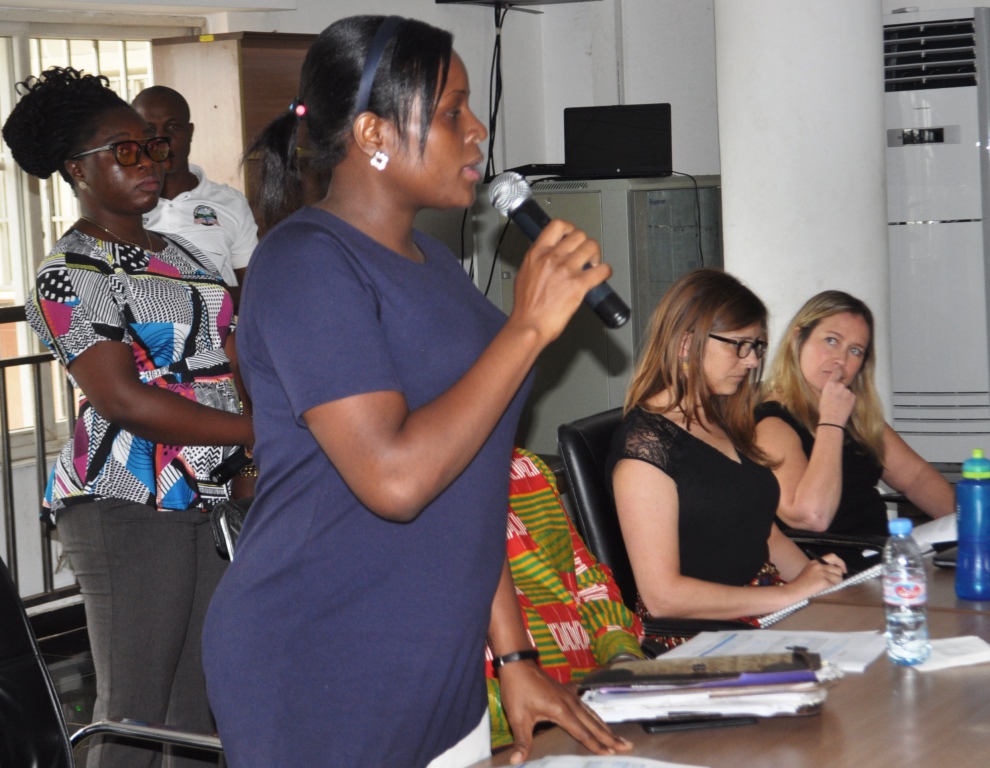 Mrs. Victoria Katawera Nyanzi, WHO-Liberia NCDs Technical Officer makig remarks during the Cancer Policy validation workshop in Monrovia 