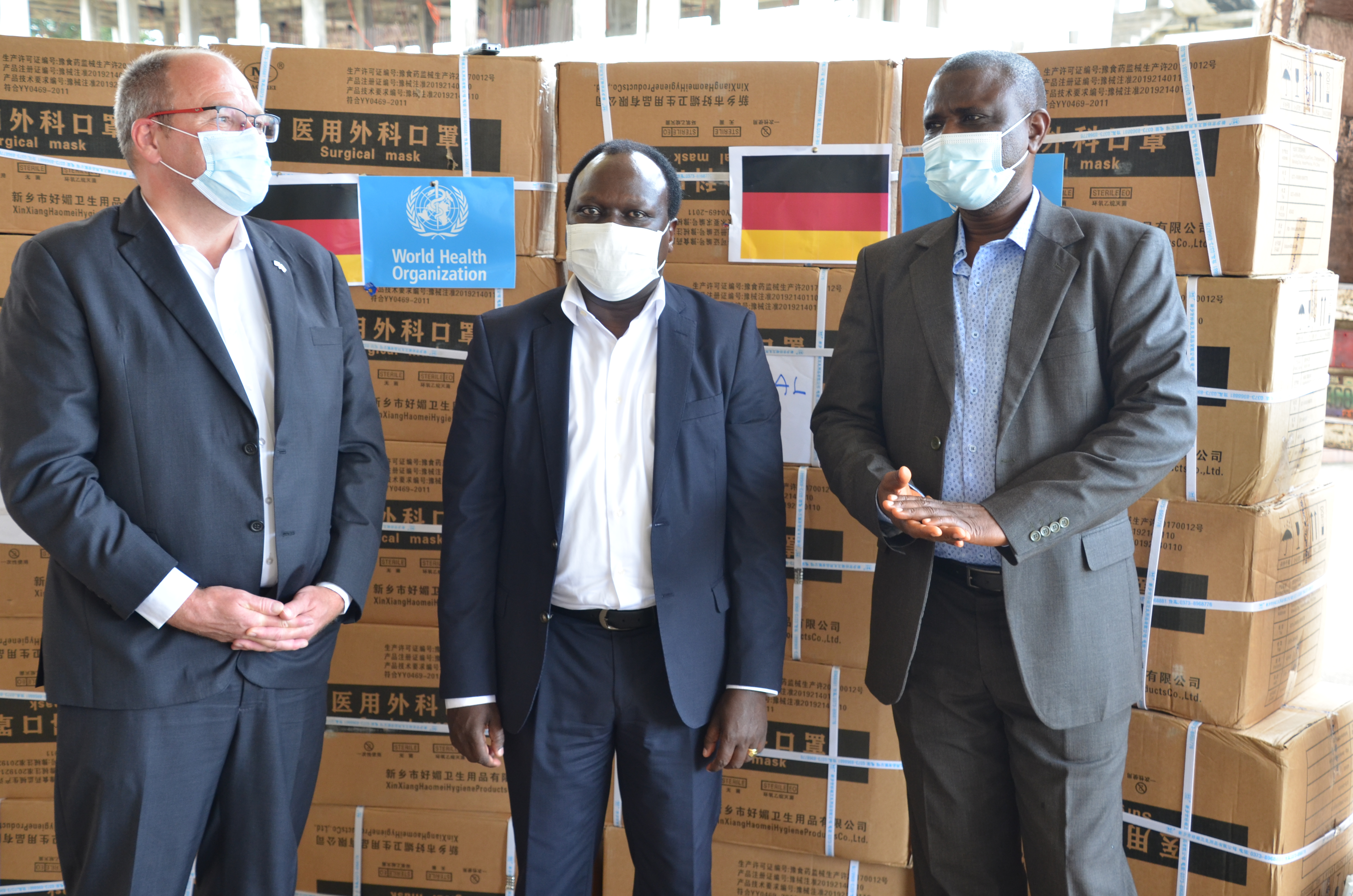 Dep. Chief of Mission, Embassy of the Federal Republic of Germany, Peter Speyrer, WHO Acting Country Rep. Dr. Yoti and Dep. Min Tulay during the donation ceremony at MOH
