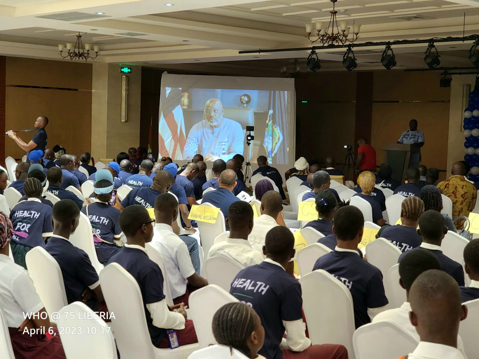 H.E. President George M. Weah delivering his message via video at the WHO75 launch