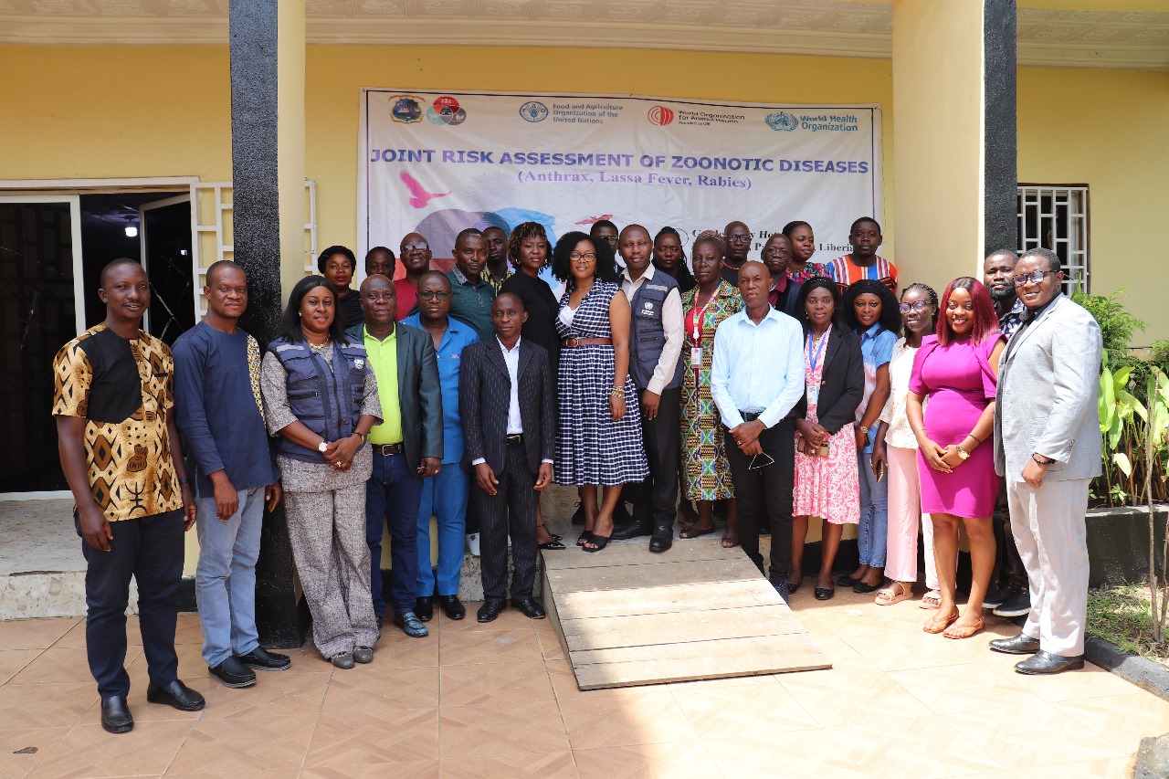 Group photo of participants at the Liberia's Joint Risk Assessment of Three Prioritized Zoonotic Diseases.