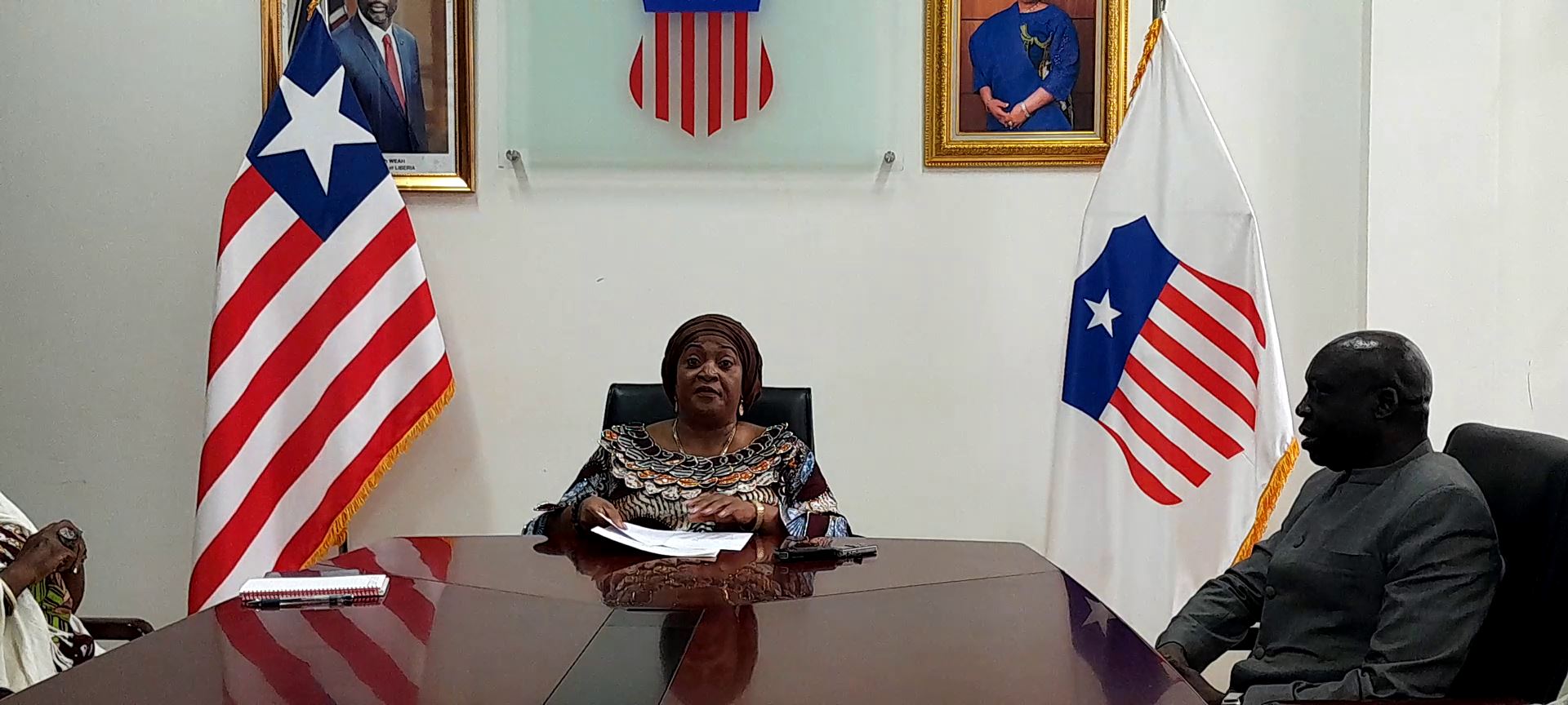 Hon VP of Liberia, Chief Dr. Jewel Howard Taylor making a press statement during the launch of the WBFW in Liberia