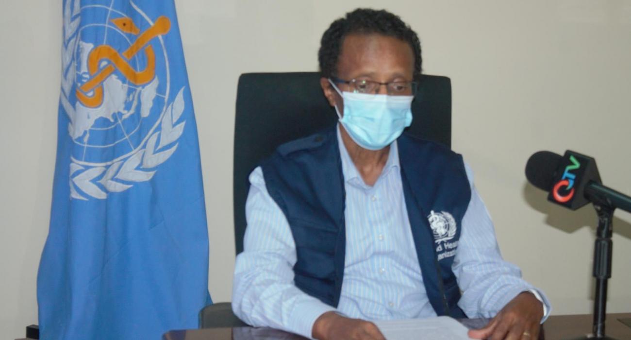 WHO Representative Dr. Desta Tiruneh reading out a statement on the occasion of World Blood Donor Day 2022