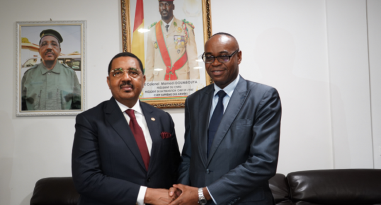 A partir de la gauche le Ministre de la Santé de l'Hygiène publique et le Représentant de l'OMS en Guinée