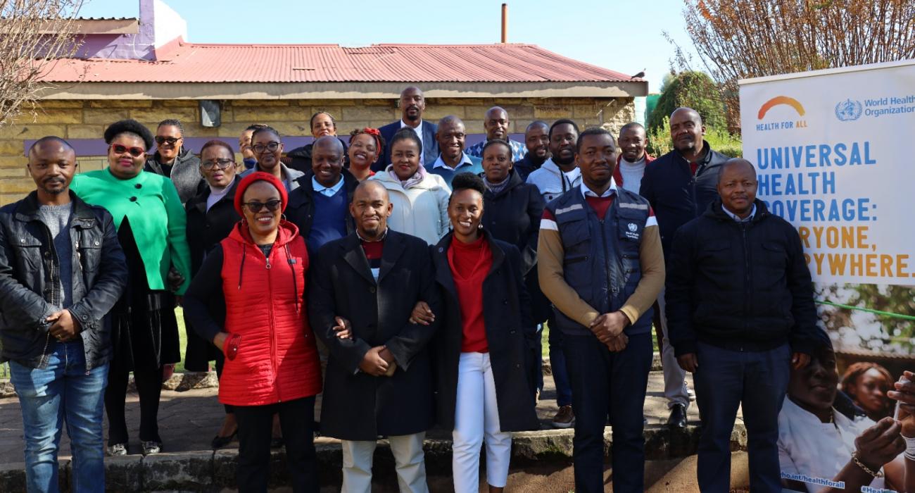 Health specialists pose with facilitator from WHO AFRO (2nd right), George Sie Williams during the training on Epidermic Intelligence from Open Sources
