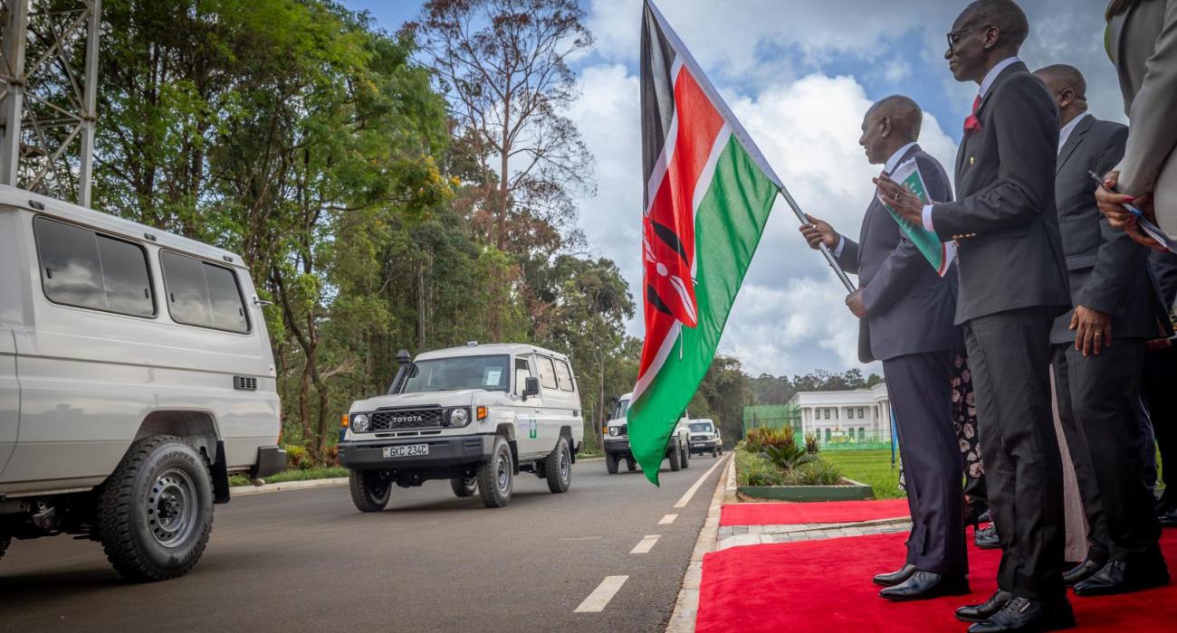 H.E. President William Ruto flags off ambulances alongside WHO AFRO Regional Director Dr. Mohamed Janabi during the handover ceremony at State House, Nairobi, 19 November 2024.