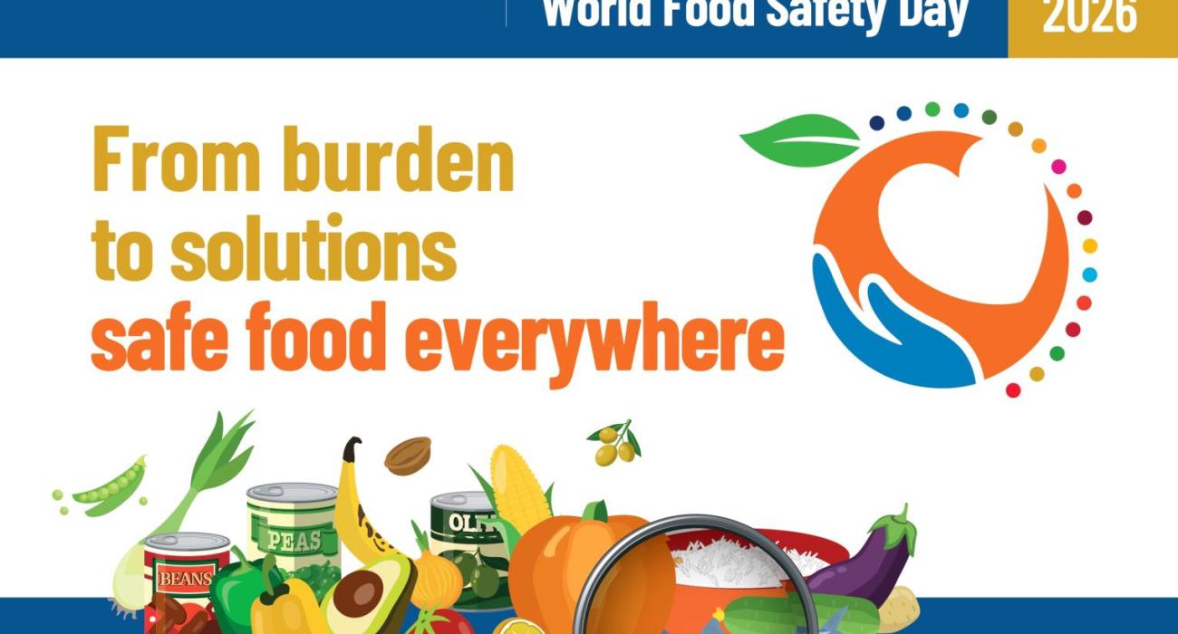 World Food Safety Day 2026 poster: safe food everywhere campaign theme.