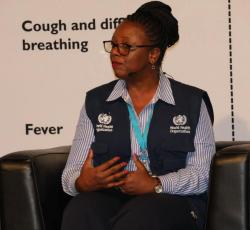 WHO COVID-19 Case Management Focal person at the COVID-19 Communication Centre sharing on patient management.  The one hour session was streamed live on all media houses in Namibia 
