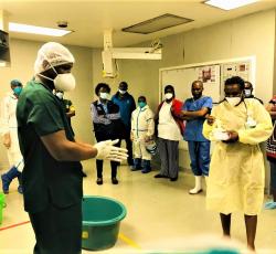 Case management and Infection Prevention and Control Pillars conducted a simulation exercise in Windhoek on 23 May 2020 in preparation for treating mild to severe COVID-19 cases 