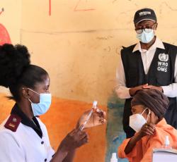 WHO Representave, Dr Charles Sagoe-Moses observing COVID-19 vaccination at a mobile vaccination site in Drimiopsis, in Omaheke Region 