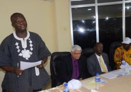 (L-R) Minister Tolbert Nyenswah, Dr Tony Chan, Dr Alex Gasasira and Minister Stanford Wesseh