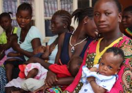 Parents bring their children to get the polio vaccine