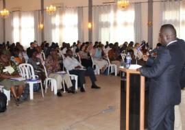 Mr. Stanford Wesseh Assistant Minister for Vital Statistics, Ministry of Health making a presentation at the Health System Assessment and Investment Plan Validation Meeting