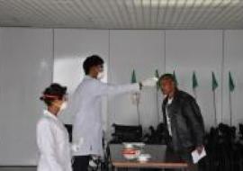 Ebola screening taking place at Bole International Airport, Addis Ababa.