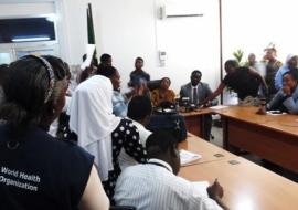 The Minister for Health, Community Development, Gender, Elderly and Children, Hon Ummy Mwalimu and Deputy Minister, Hon. Dr. Hamis Kigwangala, conducting a press Conference on the cholera situation in Tanzania.