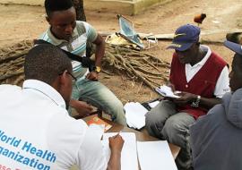 Ebola contact tracers at work in Tonkolili, Sierra Leone