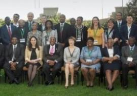 Minister of Health, Dr Aaron Motsoaledi and WHO Representative in South Africa, Dr Sarah Barber, with members of the National Certification Committee (NCC), the National Task Force on Polio Containment, the National Polio Expert Committee (NPEC), and key polio eradication stakeholders at the National Polio Eradication Symposium held 10-11 September 2015.
