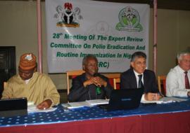 Professor Oyewole Tomori (with mic), Dr. Hammid Jafari (left) and Dr. Ado Mohammed, ED NPHCDA