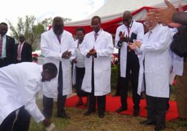 H.E. James Wani Igga laying the foundation stone