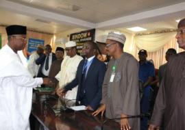 The Governor of Adamawa State Senator Bindo Muhammad Jibrilla conversing with Dr Rex Mpazanje of WHO at the Government House Yola, Adamawa state