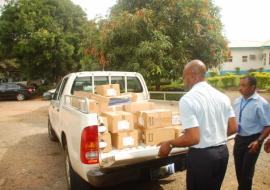 IEC materials and sanitizers loaded and ready for dispatch from WHO premises