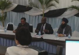 The Deputy Minister for Health and Social Welfare, Dr Seif Rashid, the WHO Representative, Dr. Rufaro Chatora and Dr. Prabhjot Singh, co-chair of the One Million CHW Campaign during the workshop at the Tanzanian Training Centre for International Health (TTCIH) in Ifakara.