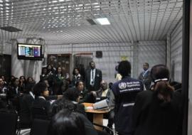 WHO Ethiopia staff briefing Ethiopian Airlines crew members on Ebola Virus Disease on 15 August 2014.