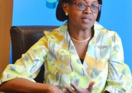Dr Moeti , WHO Regional Director for Africa, speaks to the media during the malaria vaccine pilot launch in Nairobi