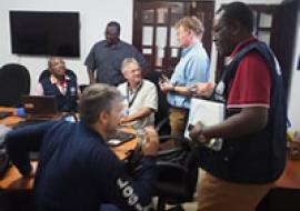 WHO works in the SEOCC with UN agencies and other partners. In this photo are representatives from WFP, CDC, WHO, OCHA and ECHO