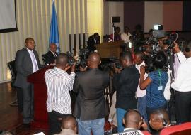 Le MSP de la RDC_Dr Félix KANGE NUMBI ouvrant officiellement les travaux de haut niveau sur la mise en oeuvre de la CCLAT à KEMPINSKI Fleuve Congo Hotel