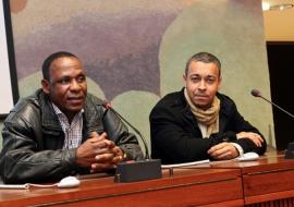 Luis Wamusse (on left), Director of FAVIM at 13th Meeting of States Parties to the Convention in Geneva. Photo by Giovannu Diffidenti