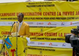 Dr Yokouide Allarangar, WHO Representative in DRC speaking at the official campaign launch