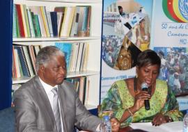 Right to left - the WHO representative in Cameroon, Dr Charlotte Faty Ndiaye; and the Director of health promotion in the ministry of health Dr Saa.