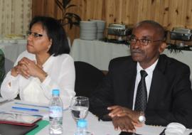 Le Dr Fouad MOHADJI, Vice-président des Comores en charge du Ministère de la Santé et le Dr SOARES DA SILVA Rosa Maria, Représentante de l'OMS aux Comores pendant la présentation