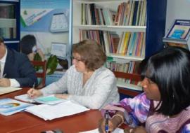 Director PEPFAR flanked by unicef on the right and WHO Representative on the left