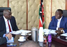 Dr Mailu, 2nd right, with colleagues Dr Izaq Odongo, extreme right, Mr Julius Korir MOH PS and WHO Dr Eggers and Dr Fall Dr Mailu, 2nd right, with colleagues Dr Izaq Odongo, extreme right, Mr Julius Korir MOH PS and WHO Dr Eggers and Dr Fall