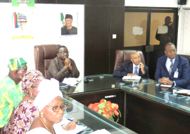 R-L Dr Dovlo, Dr Alemu, Professor Adewole and Directors of Federal Ministry of Health listeninf to presentation by 'Scoping Mission'.