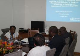 WHO Consultants discussing country’s readiness to introduce the Rotavirus vaccine and PCV