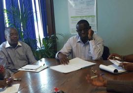 One of the Joint TB and HIV Review teams interviewing Dr Seipone, the Director of Health Services One of the Joint TB and HIV Review teams interviewing Dr Seipone, the Director of Health Services