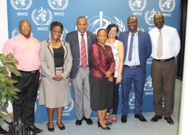 External Review Team with the WR, Dr Martins Ovberedjo and the NPO-Malaria, Ms Kentse Moakofhi